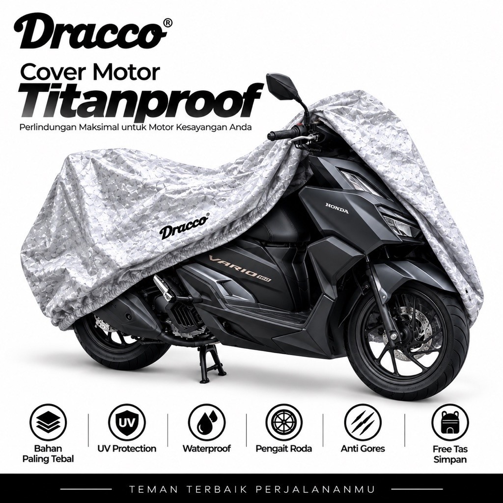 Cover Motor BEAT STREET Waterproof Tebal Dracco Titanproof-Anti Gores UV Protection Tas Simpan