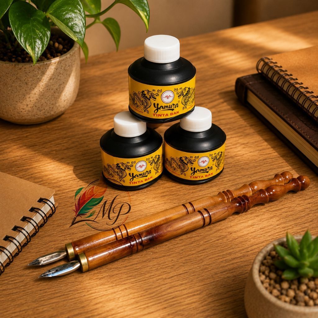 pena kaligrafi & Tinta Kaligrafi Hitam/ Black Chinese Ink / Tinta Bak Yamura (BESAR) / Tinta Bak