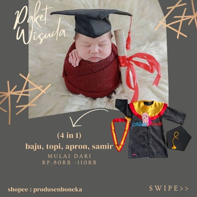 Baju Wisuda Newborn Tk-Sd / Jubah Toga Perlengkapan Wisuda / Kostum Photoshoot Topi Toga Wisuda