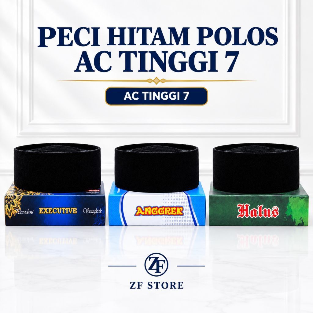 Peci Songkok Hitam Polos AC Tinggi 7 cm