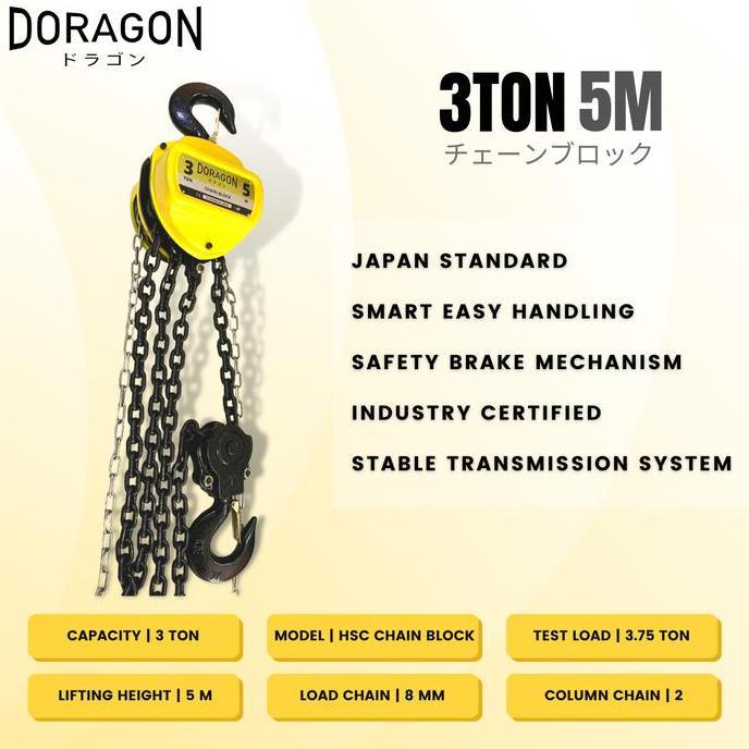 DORAGON Chain Block 3 Ton 5 Meter Takel 3T x 5M Katrol Kerekan Hoist