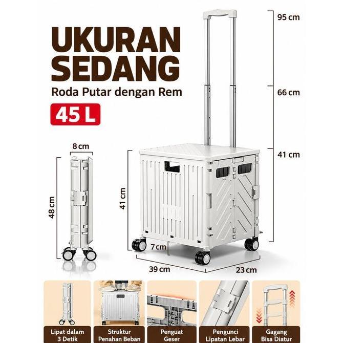Troli Belanja Lipat Keranjang Barang Trolley Box Portable 4 Roda Putar 360 Besar Tebal Tutup Tarik D