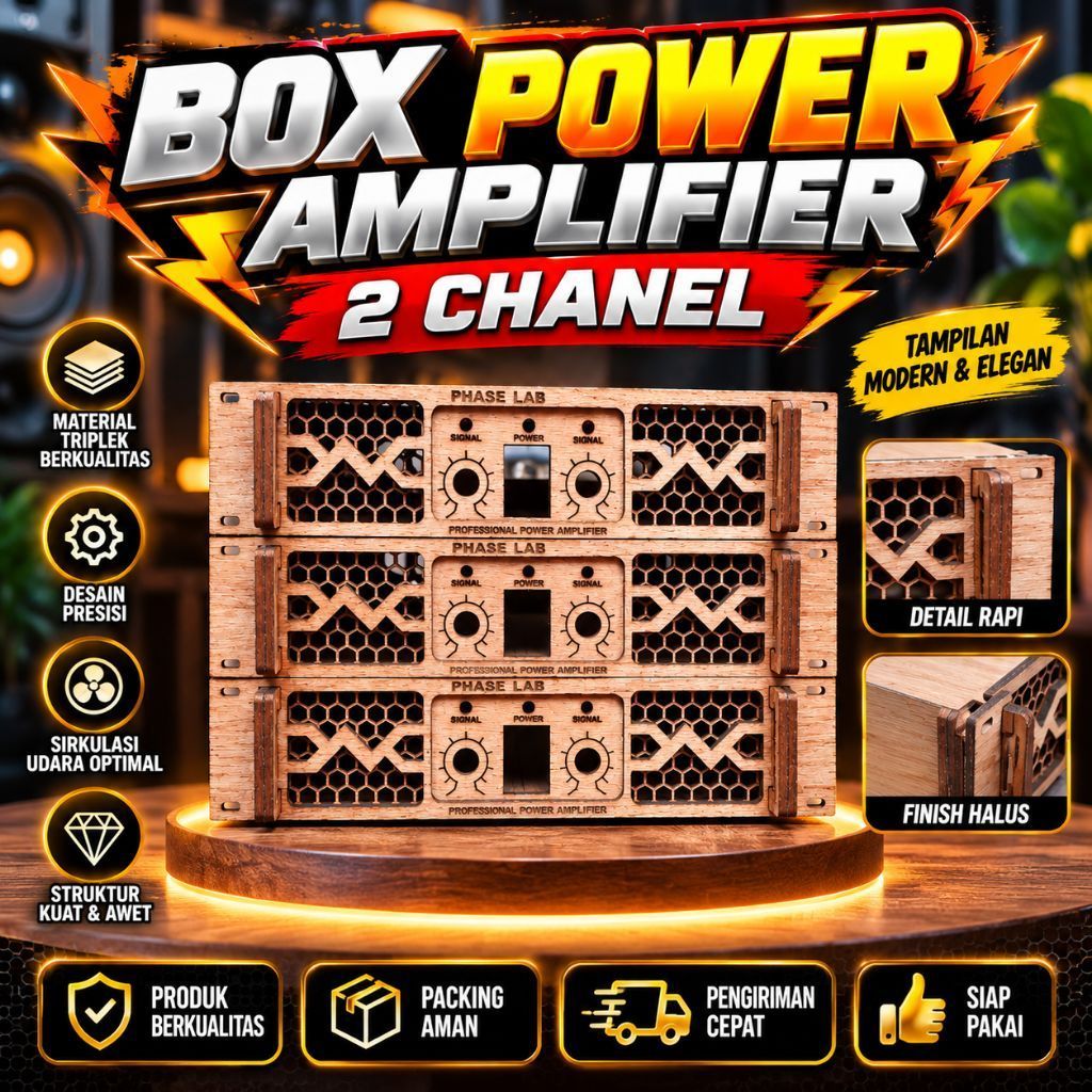 Box Power Amplifier Miniatur 2 Chanel Model V1 Bahan Semi Meranti 3MM