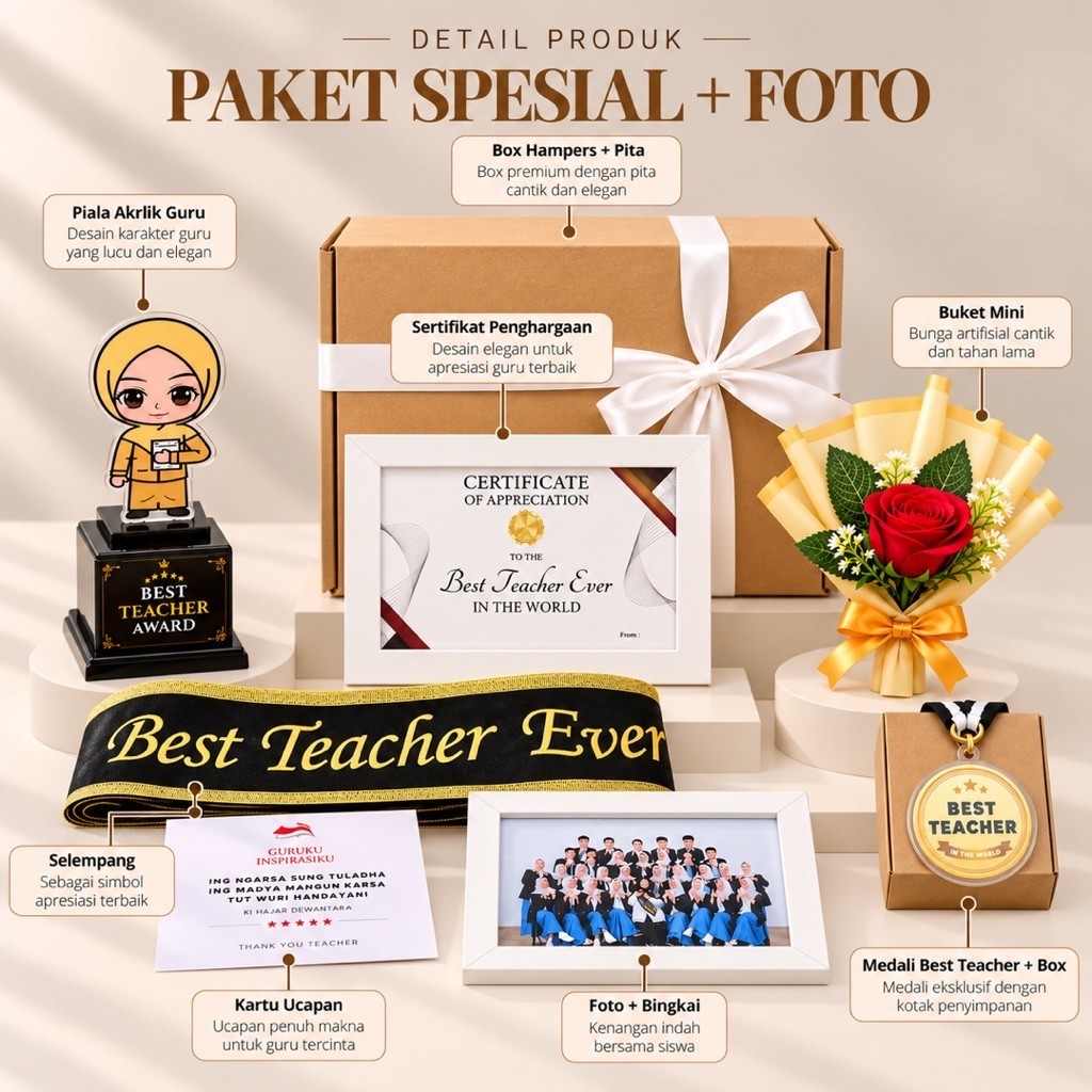 Kado Hampers Guru - Hampers Spesial Hari Guru - Medali Guru - Sertifikat Untuk Guru - Hadiah Perpisa