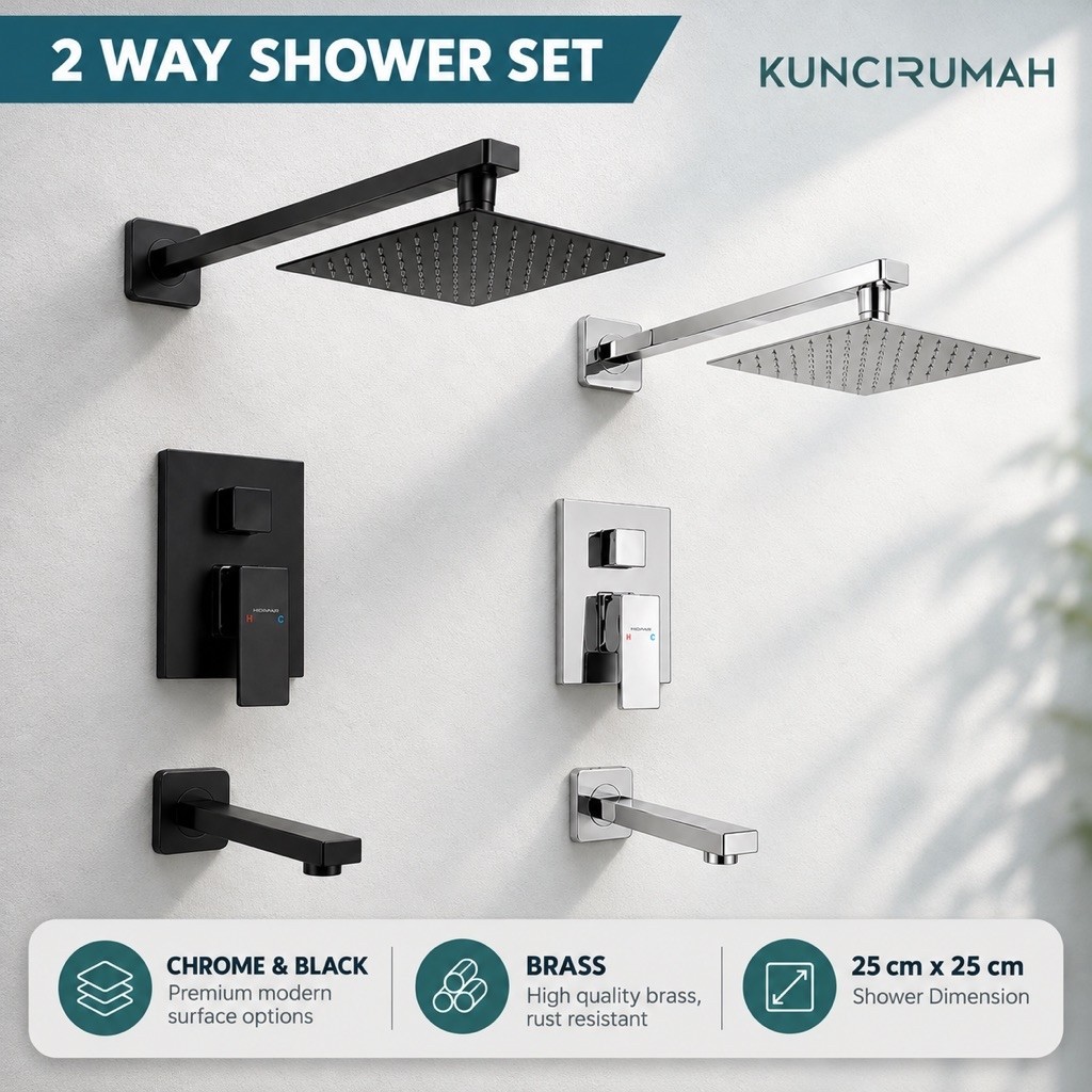 Wall shower set hitam Shower kran tanam bathtub panas dingin black