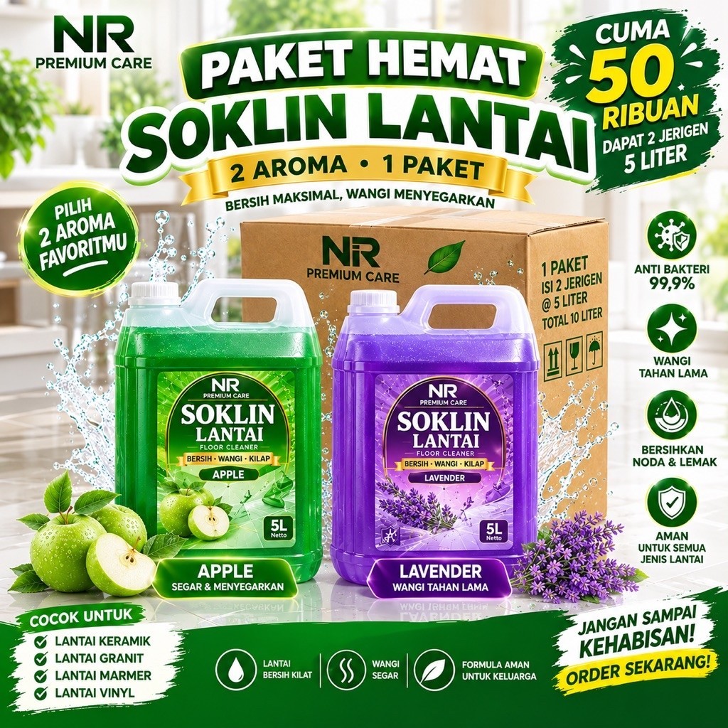 NR Premium Care Soklin Lantai Paket Hemat 2 Aroma 1 Paket Apple Lavender 5 Liter