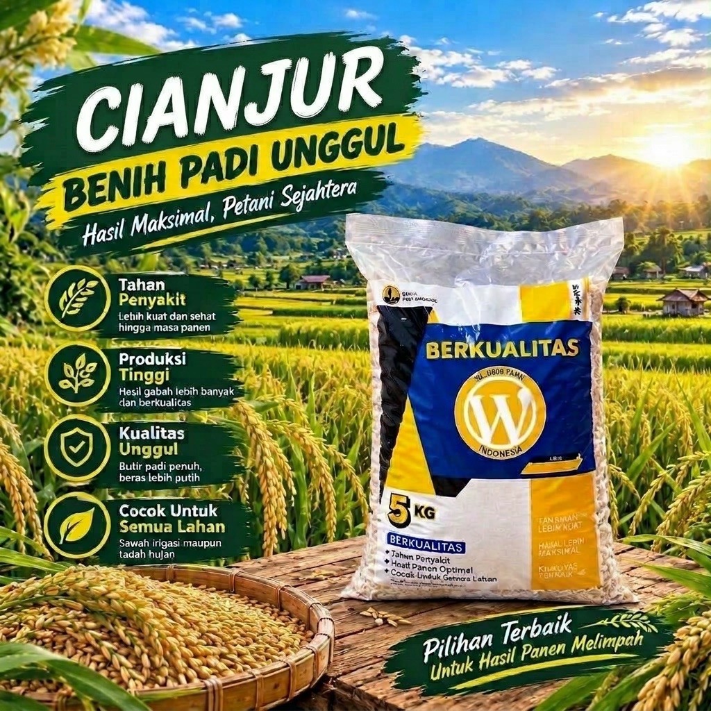Benih padi unggul CIANJUR Kemasan 5kg Tahan penyakit
