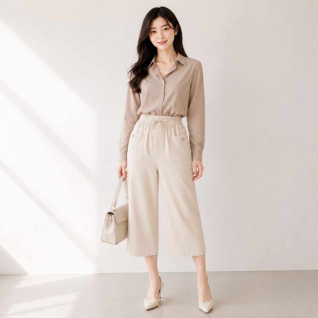 Celana Kulot Wanita 7/8 Linen Crinkle Premium Jumbo Pinggang Karet Tali Serut Style Modern Korean