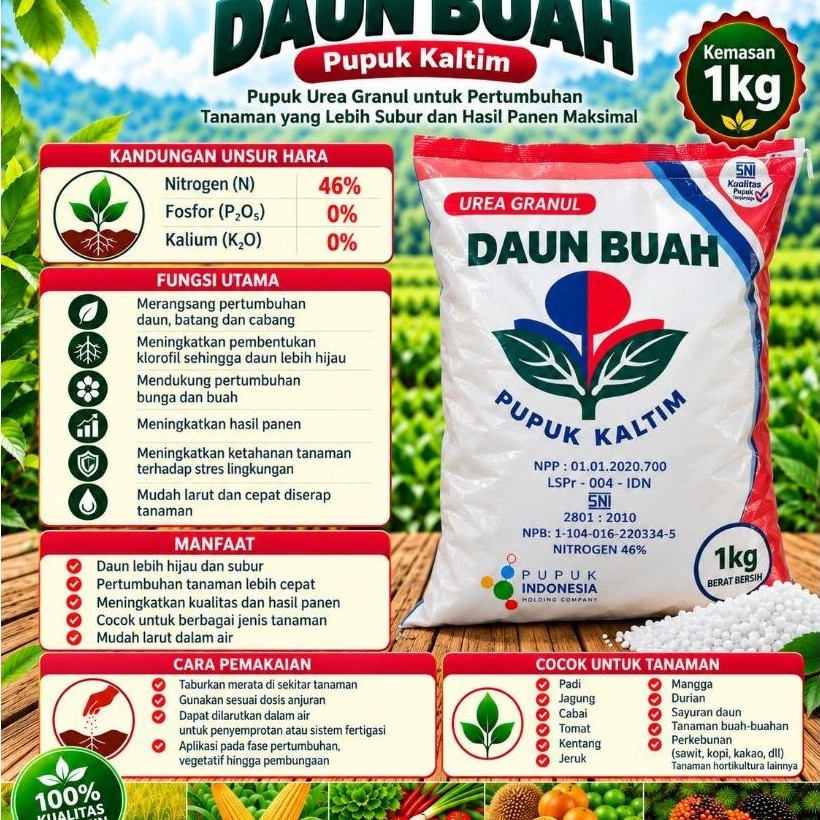 UREA KALTIM DAUN BUAH GRANUL  ECER Repack 1kg