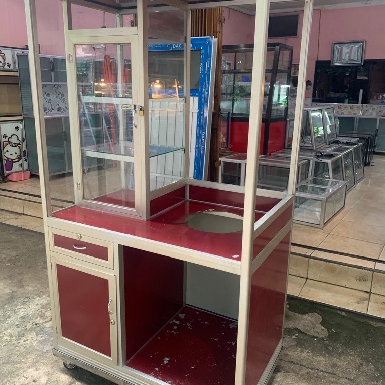 etalase gerobak alumunium bekas bakso mie