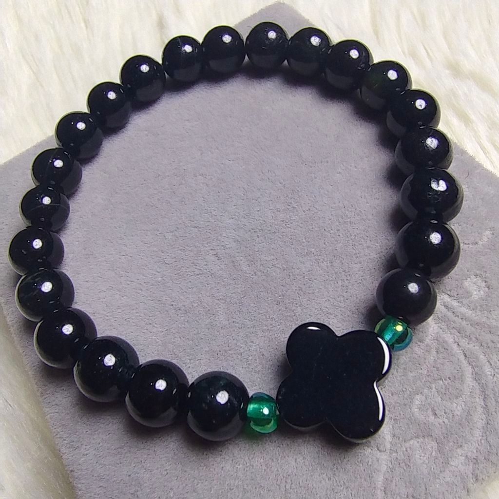 Gelang Giok Burma JADEITE Mocui Black Jade Clover asli natural alami