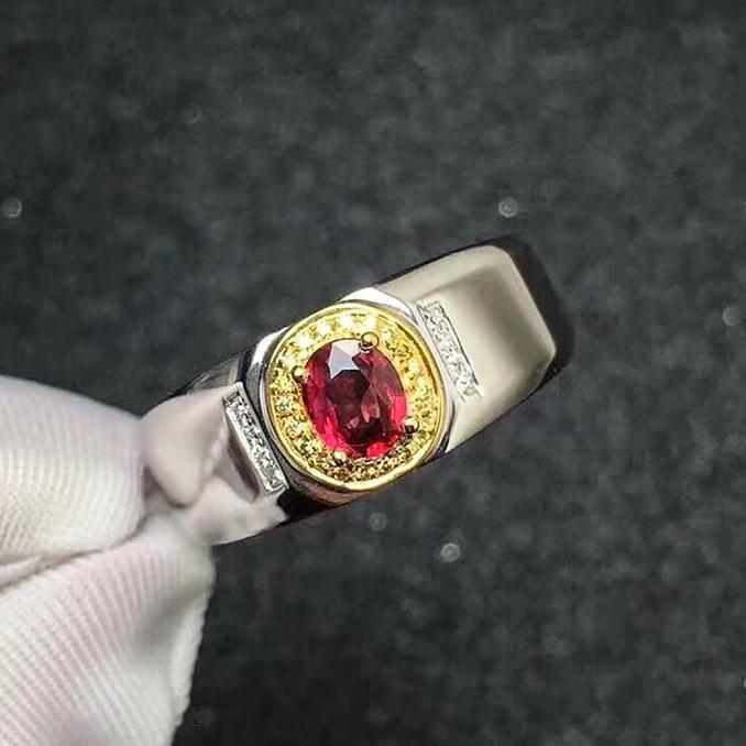 Tre99- Cincin Pernikahan Pria Oval Merah Faux Crystal Pria Yang Dipersonalisasi Elegan Cincin Pernik