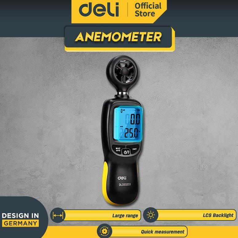 Deli Digital Anemometer Pengukur kecepatan angin Thermometer angin DL333203