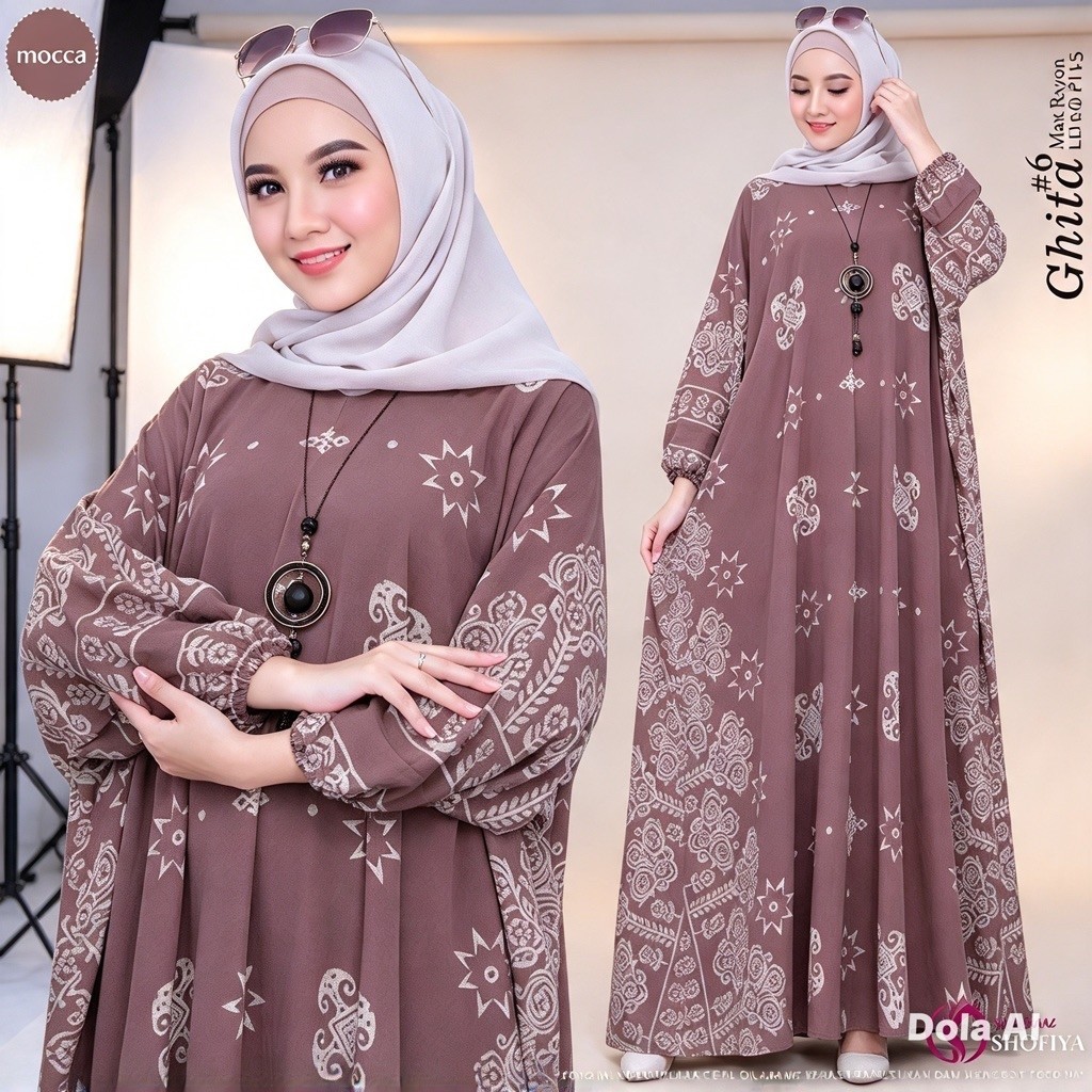 Kaftan Ghita Premium Rayon Super Jumbo Busui Dress Nyaman Panjang Tebal BISA COD