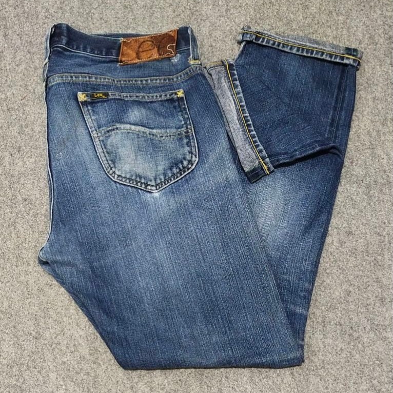 Lee 101 Distressed Selvedge Faded Blue Denim Jeans