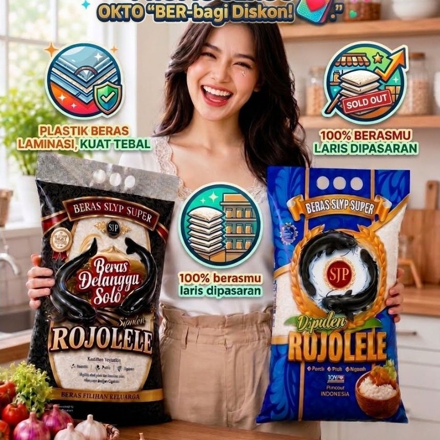 100 pcs plastik beras 5kg | plastik beras laminasi 5kg | karung beras laminasi