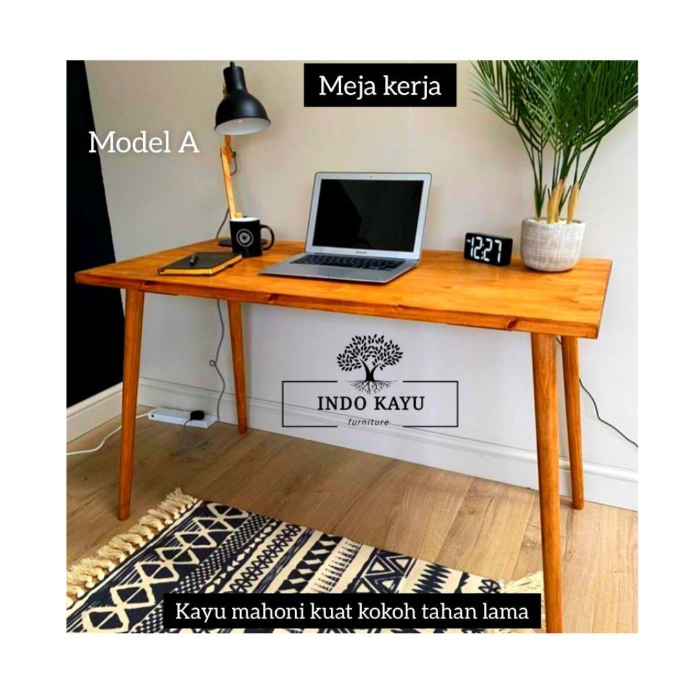 meja kerja minimalis meja belajar kayu solid mahoni