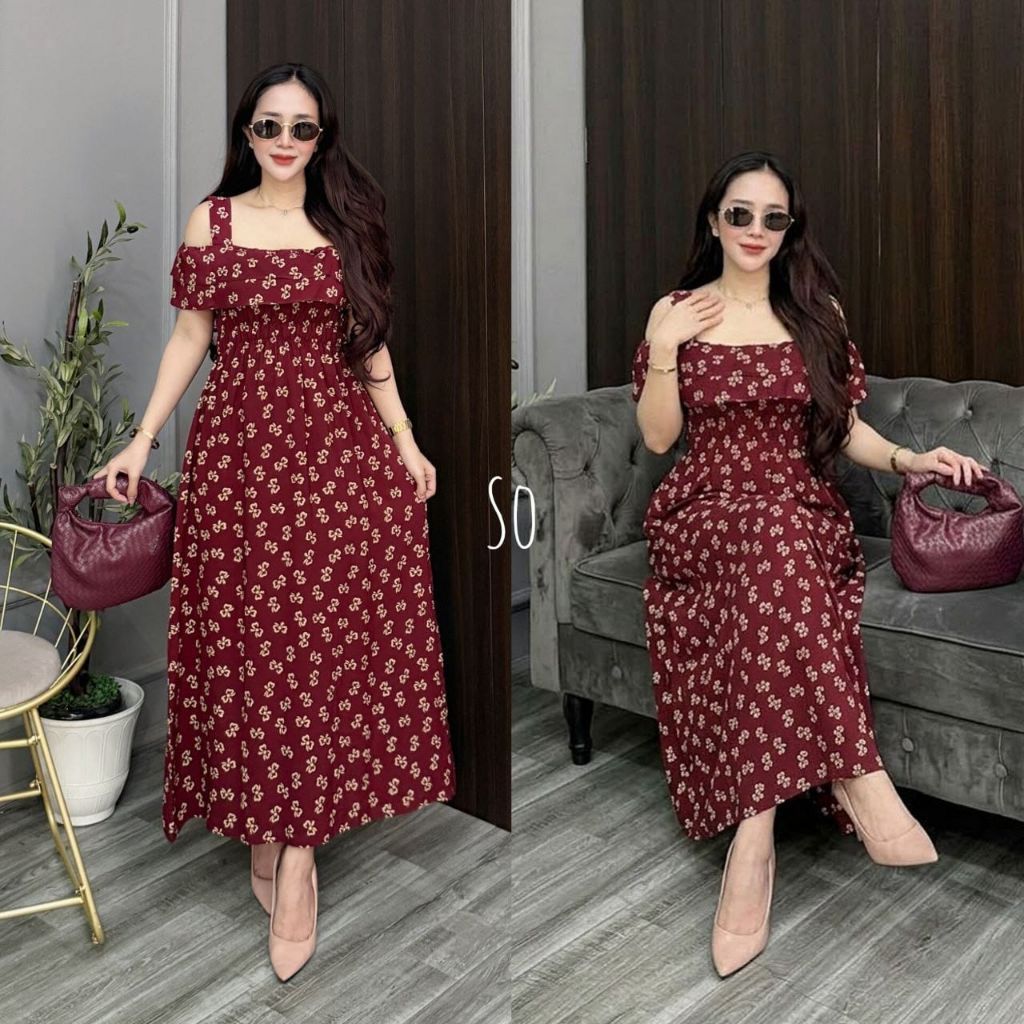 CLAUDYA DRESS SMOK LENGAN TUMPUK RAYON PREMIUM LD 110 MODEL TERBARU / DASTER SMOK RAYON POLOS / DAST