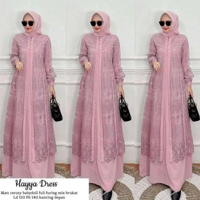 Cod Gamis Brokat Pesta Wanita Muslimah Terbaru 2023 / Dress Hayya / Gamis Wanita Bahan Ceruti Babydo