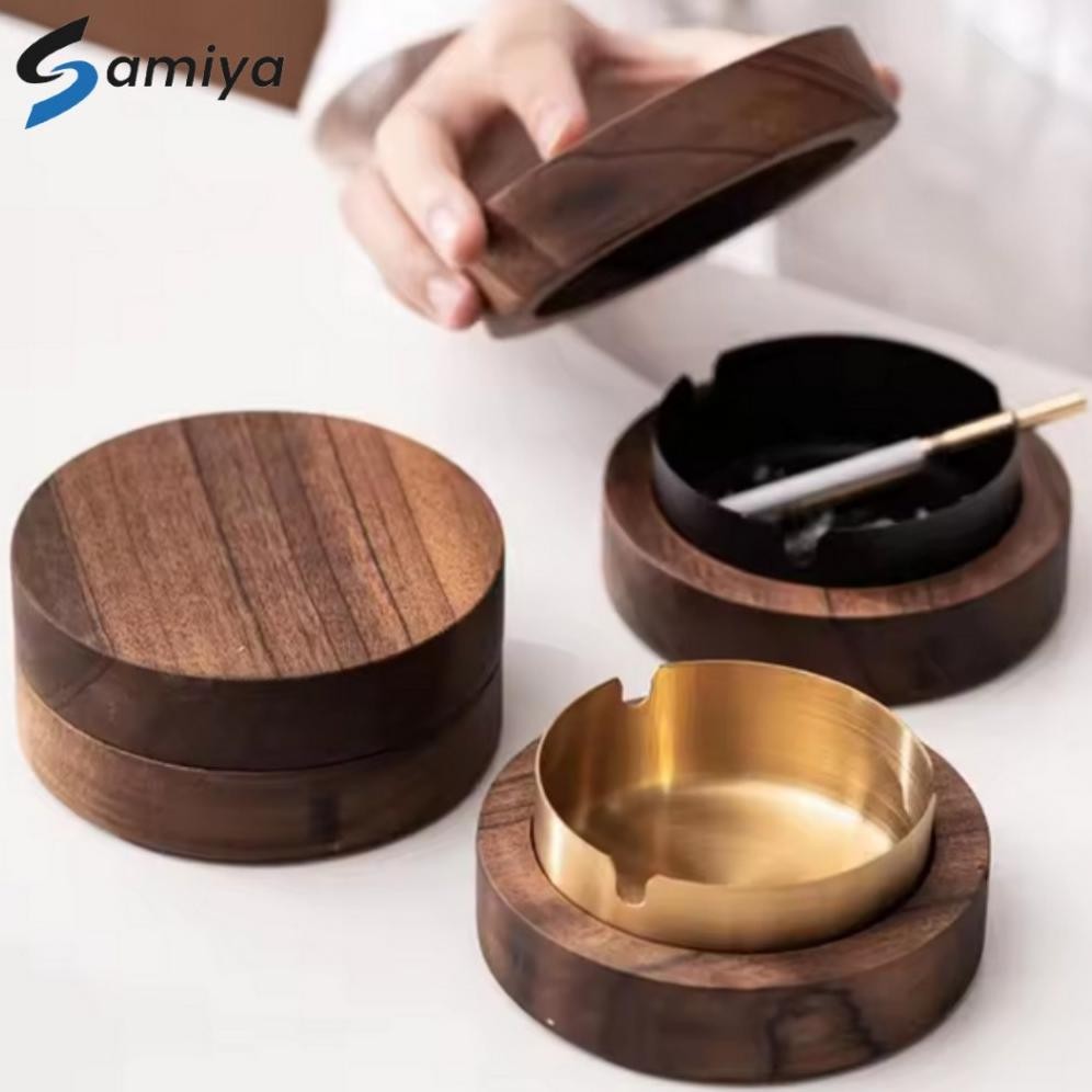 asbak warna stainless tutup kayu walnut ash tray with lid tempat puntung rokok aesthetic color aSt