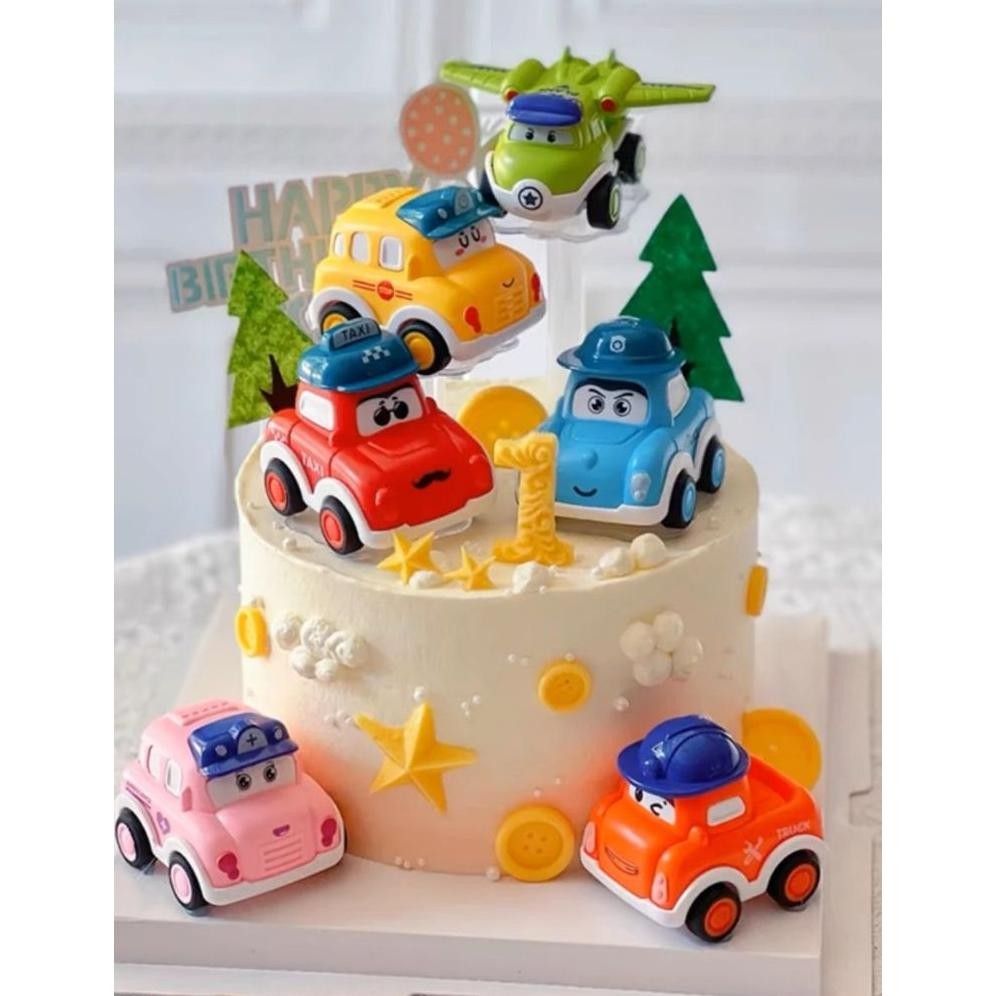 |J.A| PAJANGAN KUE ULANG TAHUN MOBIL WARNA WARNI 6PCS / HIASAN KUE MOBIL ROBOCAR POLI / DEKORASI KUE