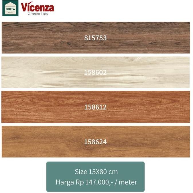 Keramik Vicenza Lantai Motif Parket Kayu 15X80Cm Mix Kualitas Premium