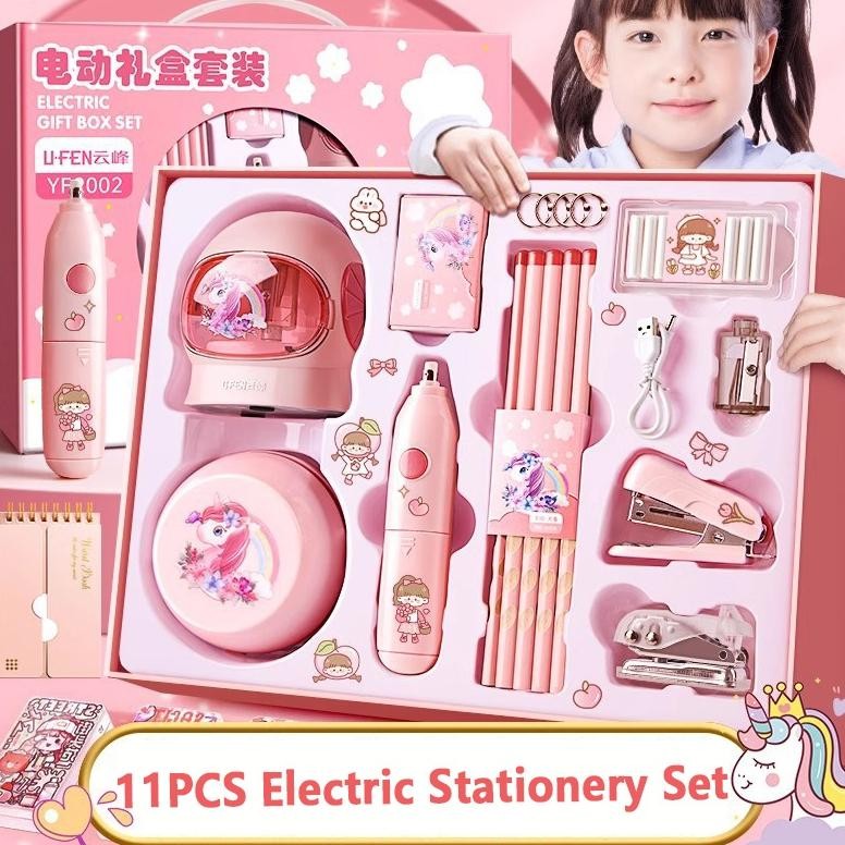 

11 In 1 Electric Stationery Set Set Alat Tulis Elektrik Rautan Penghapus Vacuum Pensil
