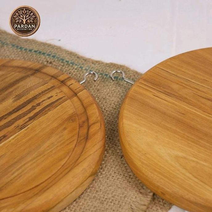 Talenan/Tatakan Kayu Jati Bulat Garis & Polos Tebal, 25cm - 2 Model - Dapur, Kitchenware CO