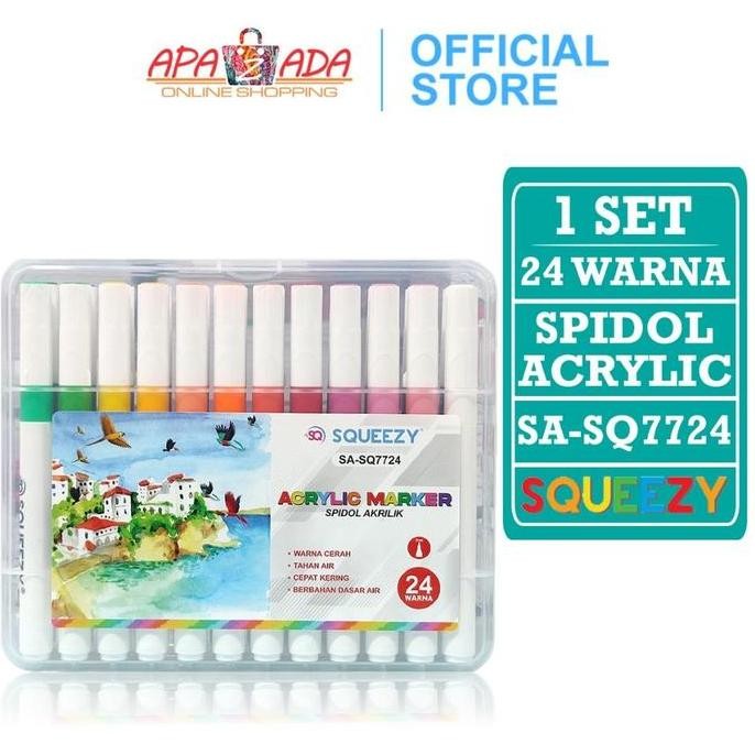 

Apazada - Spidol Akrilik [1 Set - 24 Warna] / Pena Cat / Acrylic Marker Squeezy SA-SQ7724