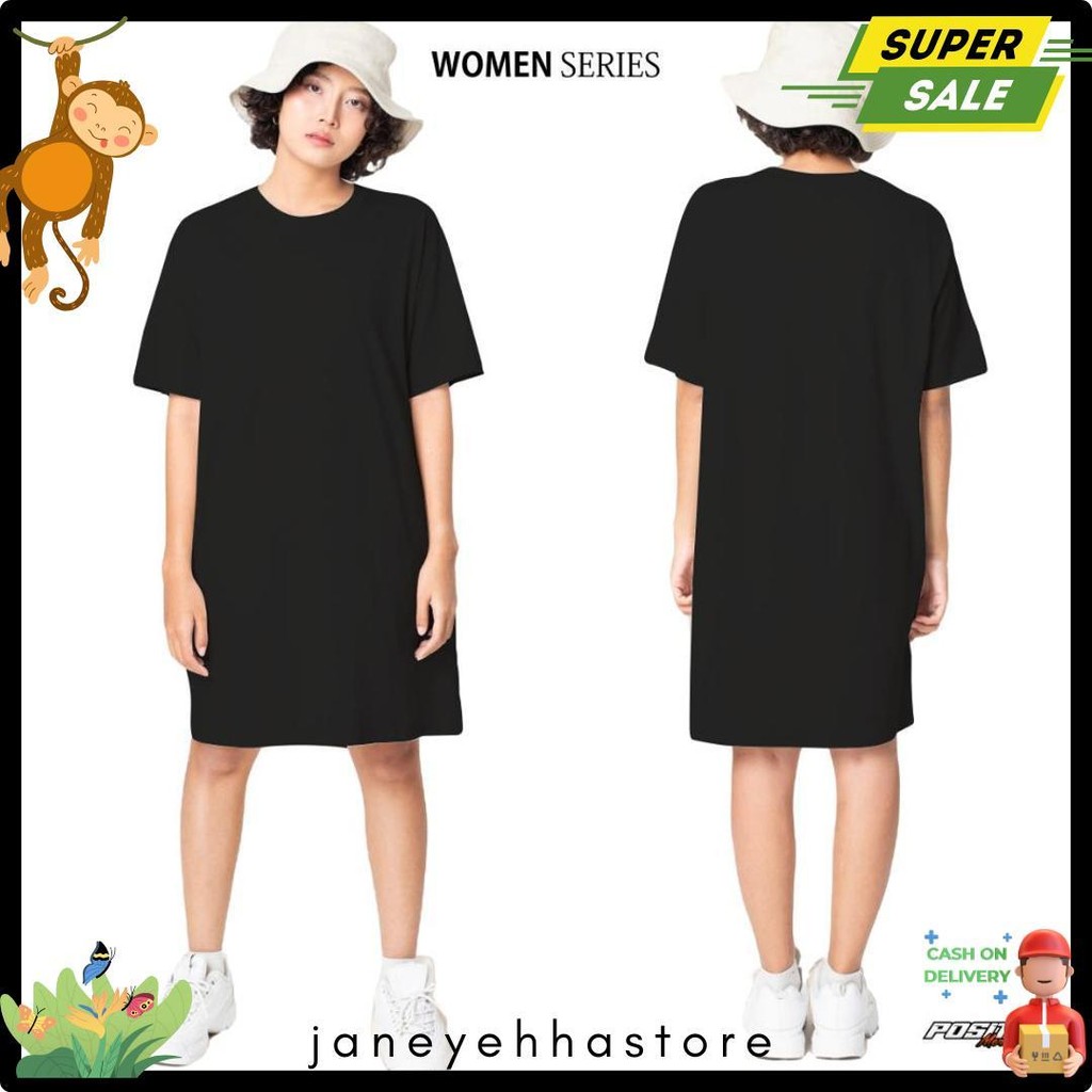 Wajib Punya! Baju Kaos Dress Wanita Lengan Pendek Dres Polos Wanita Oversize Jumbo Positif Merch