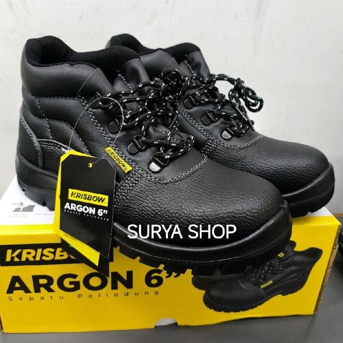 TERBARU - Krisbow Sepatu Safety Argon 6 Inch Hitam - Bahan Besi & Sol PU Anti Slip Tahan Minyak