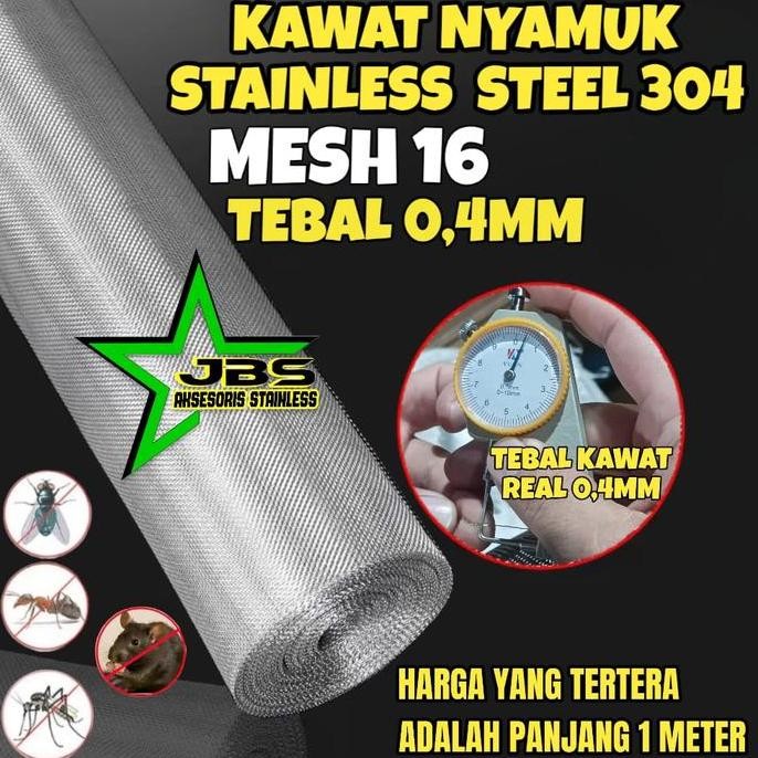 favorit] KAWAT NYAMUK SUS 304 MESH 16T.0,4MM STAINLESS - KASA KAWAT NYAMUK JENDELA/PINTU (MESH 16TEB