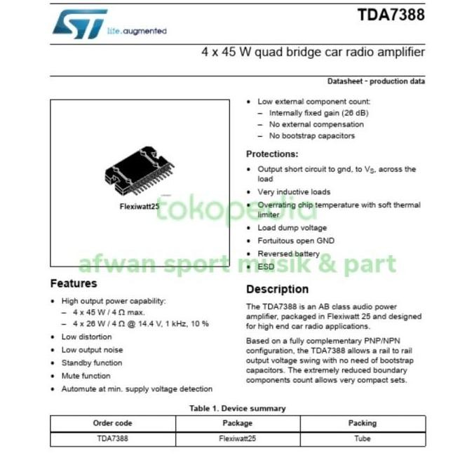 IC TDA 7388 Bridge Amplifier Car St .