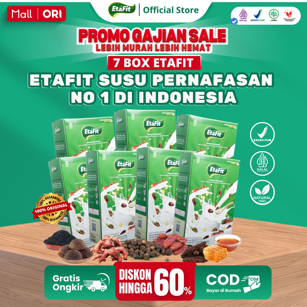 

ETAFIT - Susu Kambing Etawa Plus 7 Bahan Herbal - Solusi Asma Sesak Nafas dan Batuk - Paket 7 Box