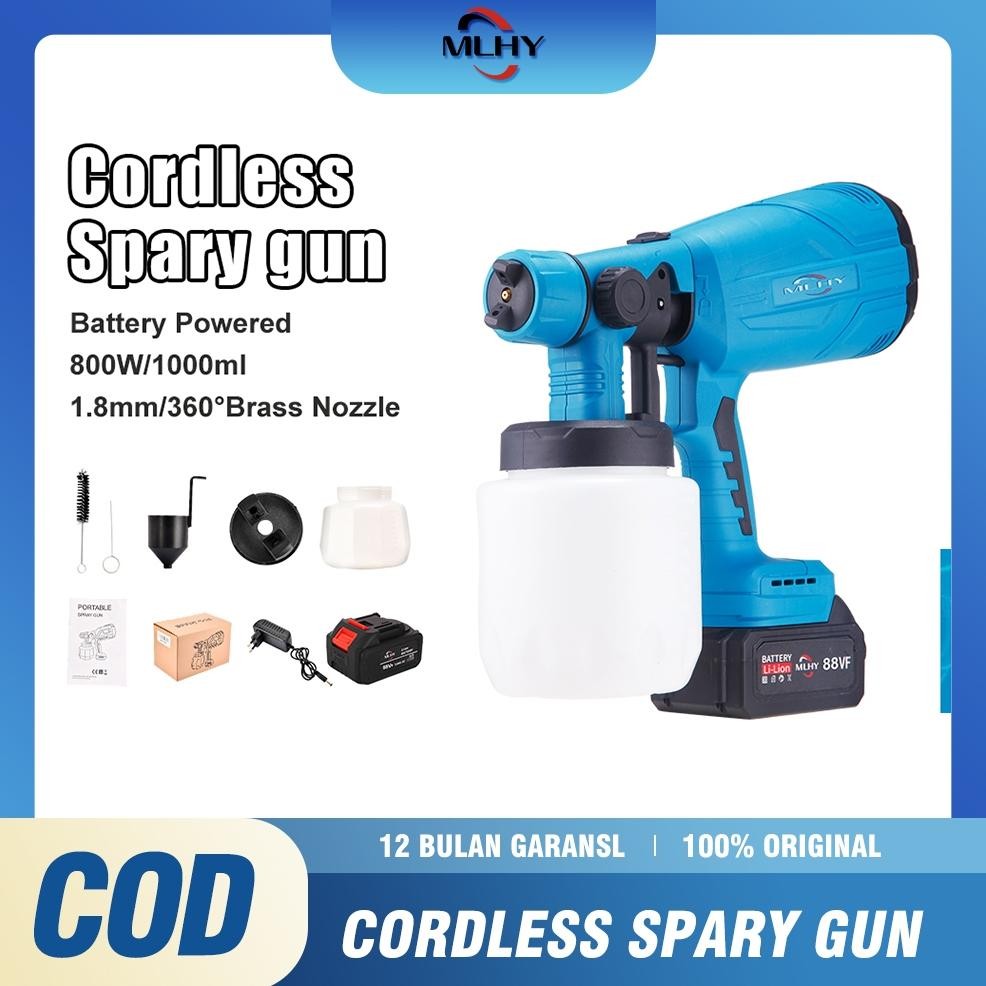 Mlhy Electric Spray Gun 1000Ml Cordless Baterai Lithium 980W Alat Semprotan Cat Minyak Air Portable 