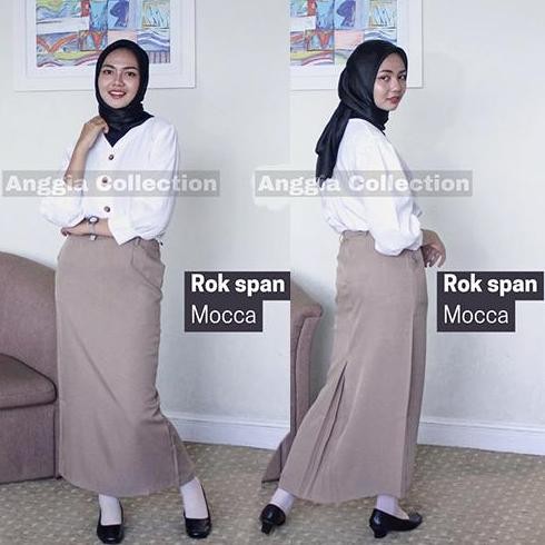 ROK SPAN/ROK KERJA WANITA/ROK FORMAL warna Moca khaki putih silver ungu tua cream merah Kancing Kare