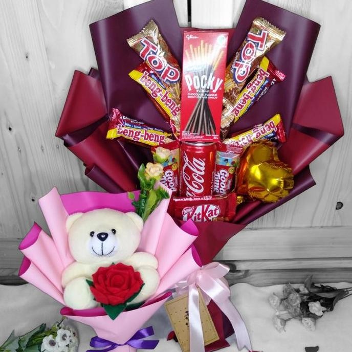 Paket Buket Snack Boneka , Buket snack, buket boneka, buket wisuda HS