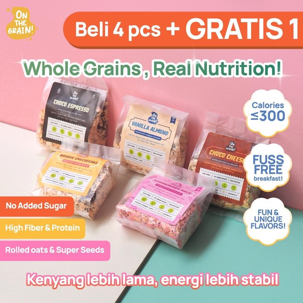 

(4+1 PACKS) ON THE GRAIN Overnight / Instant Oats - Sarapan Sehat Cemilan Healthy Muesli