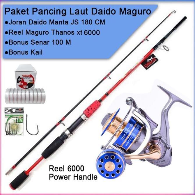 Paket Pancing Laut Maguro Thanos xt Joran Daido Manta Js 180 CM Original