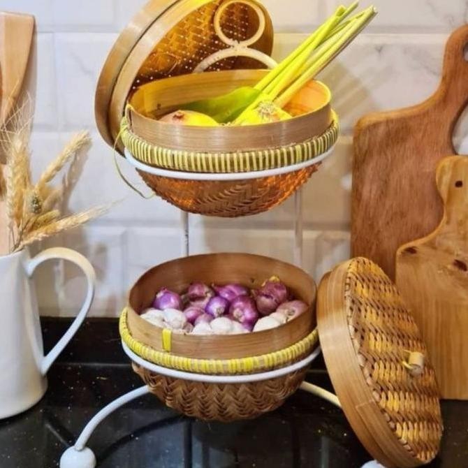 RAK BAWANG SUSUN 3 TEMPEL / TEMPAT BAWANG , BUMBU, TEMPAT BUAH SAYUR