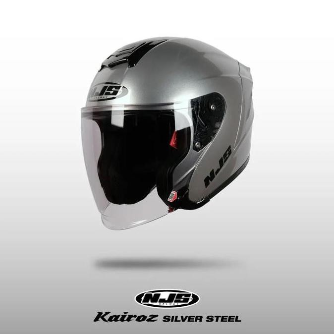 PROMO DISKON - NJS KAIROZ SILVER STEEL - Helm Half F | Kairoz | Kairoz V | Kairoz Polos | Kairoz ORI