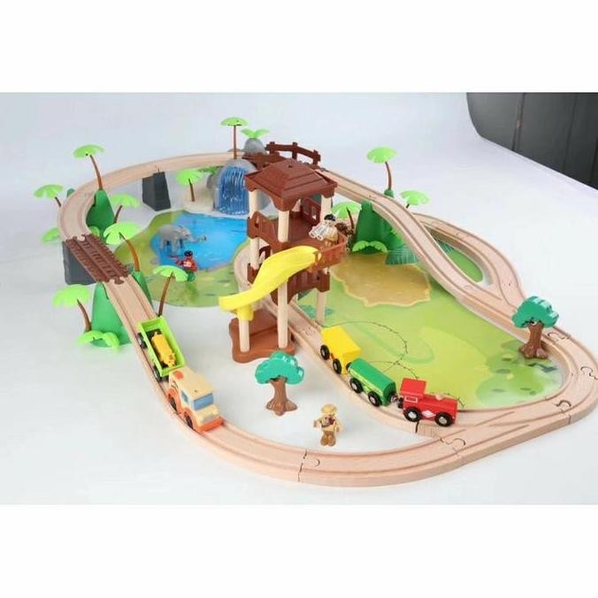 BEBAS ONGKIR - Wooden jungle train set, jungle railway train, wooden zoo train track