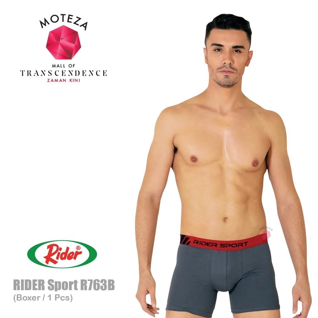 Rider Sport R 763 R763B - Celana Dalam Pria Boxer - Hitam / Abu Polos