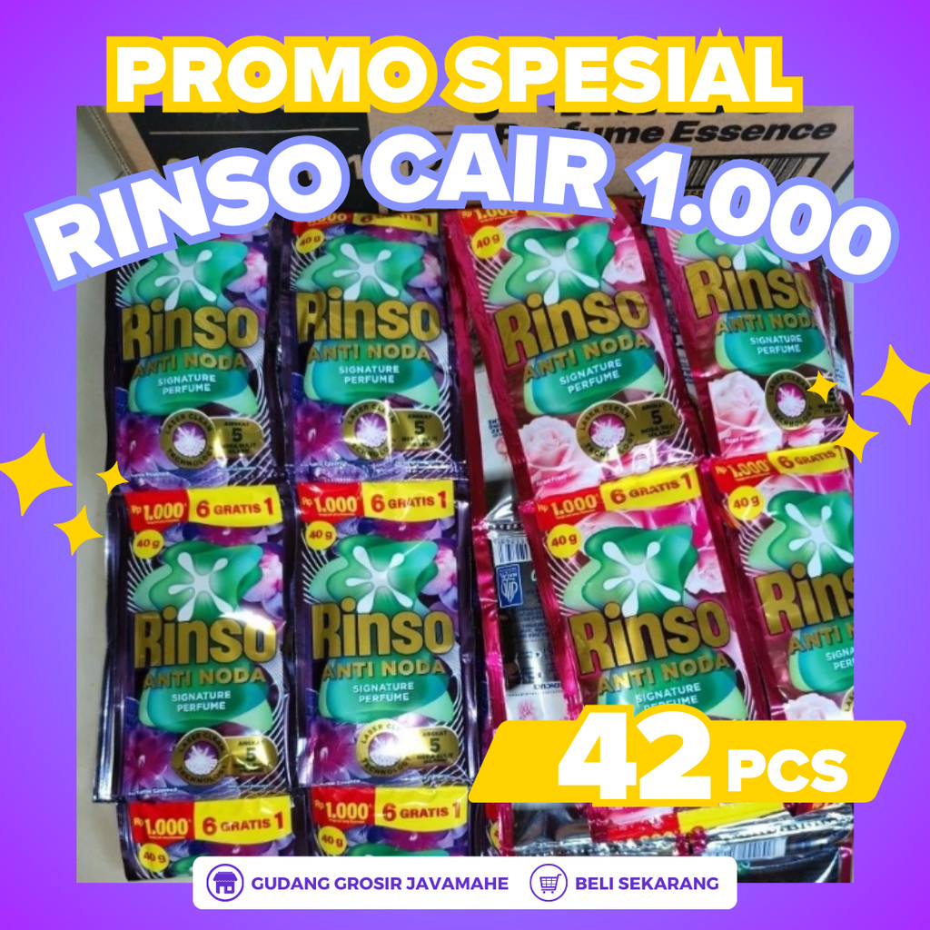 PROMO RINSO CAIR Kemasan 1000 isi 42 Sachet (6 Renceng) Anti Noda Signature Parfum