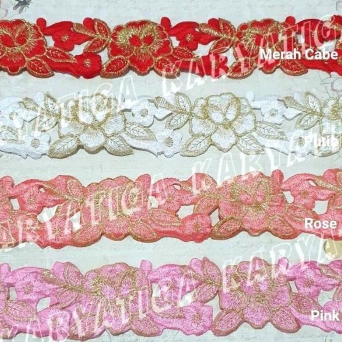 

Termantab] Renda Bordir Motif Bunga Rose Lebar 5.2 cm Panjang 5 Yard