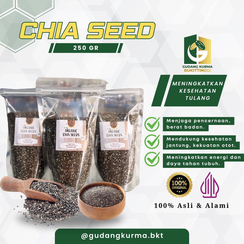 

Chia Seed Organik 250gr | Biji Chia Hitam Asli Premium Diet Detox Superfood Non GMO | Bukititnggi