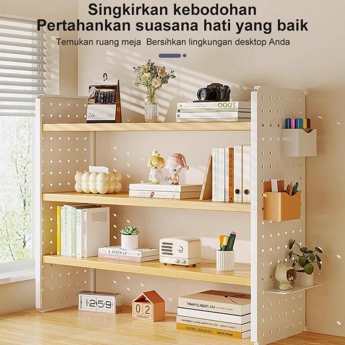 

FU Rak Penyimpanan Desktop Meja Rak Buku Papan Lubang Meja Belajar Rumah Rak Display Penyimpanan Multi-Lapis LS