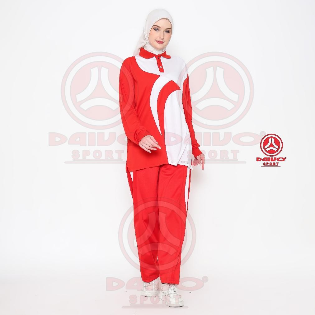 Ht-12 Kt78 Setelan Baju Senam Merah Putih / Setelan Baju Olahraga Pria Dan Wanita Daivo 77 Termurah
