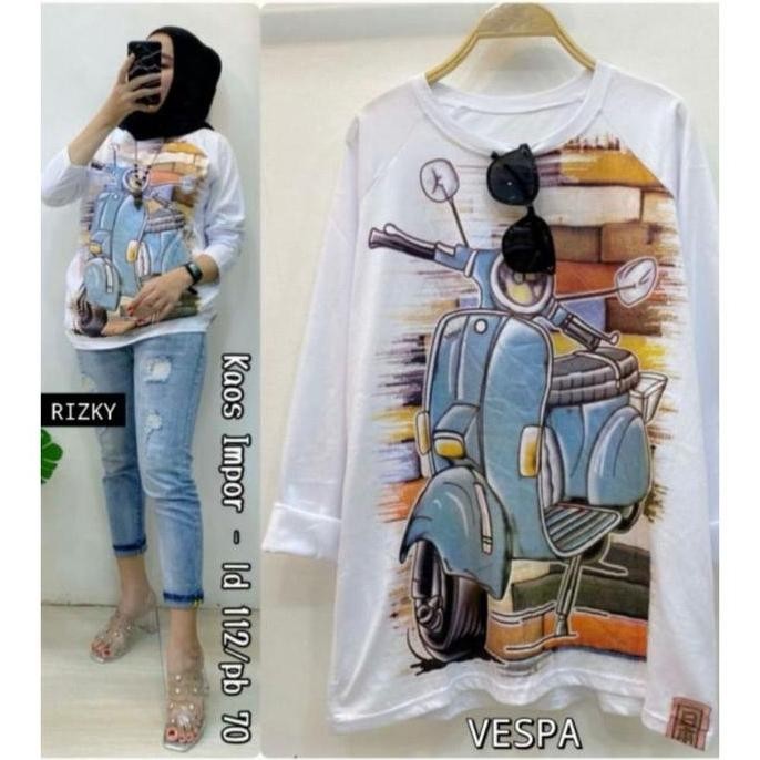 New // Baju Atasan Oversize Vespa Kaos Wanita T-Shirt Lengan Panjang Hijab Muslimah Masa Kini - Polo