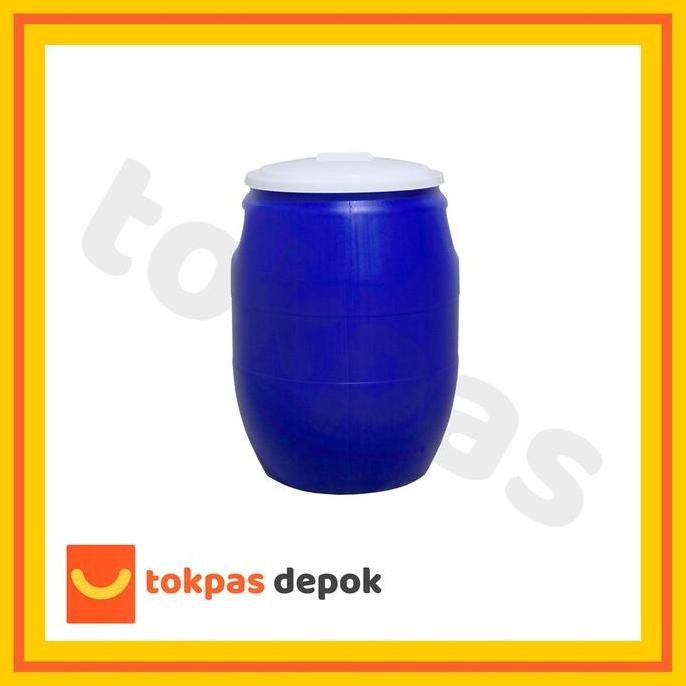 Tong Air + Tutup 60 Liter / Gentong / Drum Tempat Sampah Plastik Green Leaf 0506 Putih Biru Drum Air